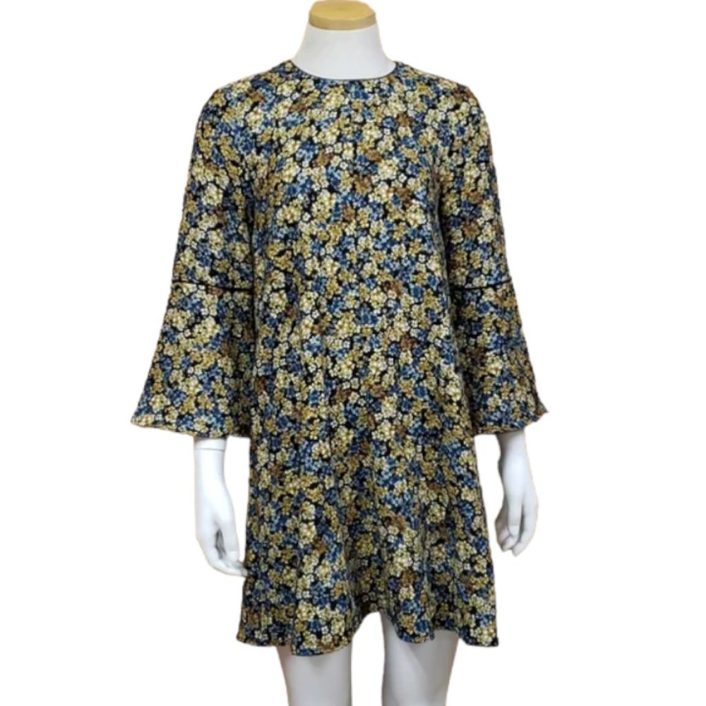 Zara Floral Bell Sleeve Mini Dress Small